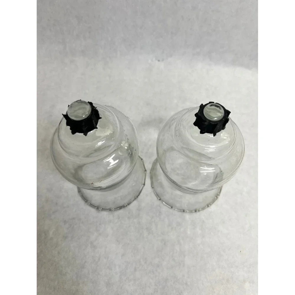 Vintage Etched Glass Hurricane Candle Shades Scalloped Base Set of 2 Clear